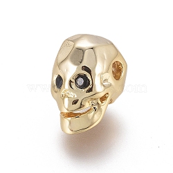 Brass Micro Pave Cubic Zirconia Beads, for Halloween, Skull, Golden, 12x8x9mm, Hole: 1.8mm(ZIRC-L085-59G)