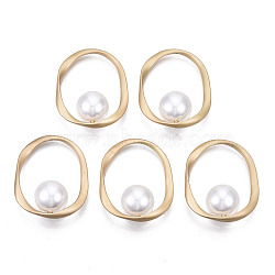 Alloy Pendants, with ABS Plastic Imitation Pearl, Cadmium Free & Nickel Free & Lead Free, Oval, Matte Gold Color, 32.5x26x12mm, Bead: 12mm(PALLOY-S125-060MG-NR)