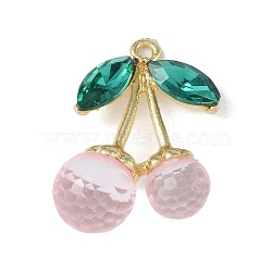 Alloy Pendants, with Glass and Acrylic, Cherry, Golden, Pink, 27x18x10mm, Hole: 1.5mm(FIND-M015-04G-02)