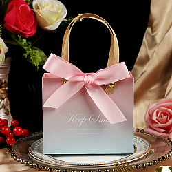 Gradient Color Rectangle Paper Gift Tote Bags with Ribbon, Thank You Candy Gift Bags for Birthday, Wedding, Pearl Pink, 4x11.4x9.7cm(ABAG-WH0032-77C)