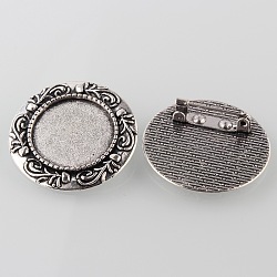 Vintage Alloy Brooch Cabochon Bezel Settings, Cadmium Free & Lead Free, with Iron Pin Back Bar Findings, Antique Silver, Flat Round Tray: 20mm, 31x2mm, Pin: 0.8mm(PALLOY-O038-32AS)