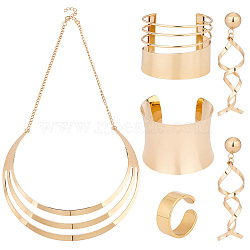 ANATTASOUL Alloy Chocker Necklaces & Spiral Dangle Stud Earrings & Stainless Steel Open Cuff Rings, Fashion Jewelry Set, Golden, 16-7/8 inch(43cm), 78~80x15~16mm, US Size 8 1/2(18.5mm)(SJEW-AN0001-50)