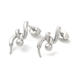 Brass Stud Earring Findings, with 925 Sterling Silver Pins, for Half Drilled Beads, Real Platinum Plated, 18x8mm, Pin: 12x0.8mm and 1mm(for Half Drilled Beads)(KK-M270-34P)