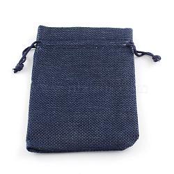 Polyester Imitation Burlap Packing Pouches Drawstring Bags, for Christmas, Wedding Party and DIY Craft Packing, Midnight Blue, 23x17cm(ABAG-R005-17x23-12)