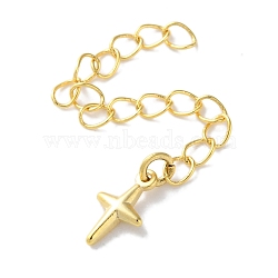 Brass Ends with Chain, Star, Cadmium Free & Lead Free, Real 24K Gold Plated, 62mm(KK-F880-30G)