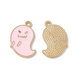 Alloy Pendant, with Enamel, Ghost Charm, Golden, Pink, 22x14x1.5mm, Hole: 1.8mm(ENAM-H039-08G-A)