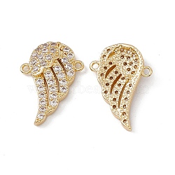 Brass Micro Pave Cubic Zirconia Connector Charms, Wing Links, Real 18K Gold Plated, 19x13.5x3mm, Hole: 1.2mm(KK-E068-VC079)
