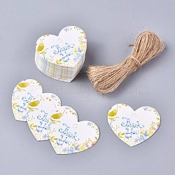 Paper Gift Tags, Hang Tags, with Jute Twine, for Wedding/Valentine's Day/Thanksgiving, Heart with Flower Pattern and Word Thank You, Light Sky Blue, 39.5x45x0.5mm, Hole: 3.7mm, 50pcs/set(CDIS-K002-A01)