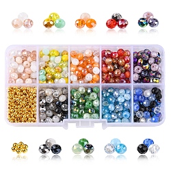 DIY Beads Jewelry Making Finding Kit, Including Electroplate Glass & Brass Smooth Spacer Beads, Mixed Color, 895Pcs/box(DIY-YW0006-06)