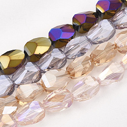 Electroplate Glass Beads Strands, Faceted, Oval, Mixed Color, 10.5x7x7mm, Hole: 1mm, about 50pcs/strand, 20 inch~20.8 inch