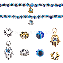 DIY Evil Eye Theme Jewelry Making, 300Pcs Resin & Iron & Alloy Beads, 20Pcs 2 Colors Hamsa Hand/Hand of Miriam Alloy Pendants, Mixed Color, 8x7mm, Hole: 1.5mm, 100pcs(DIY-SC0016-72)