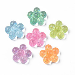 Translucent Acrylic Cabochons, with Glitter Powder, Flower, Mixed Color, 24x25x12.5mm(TACR-N006-04)