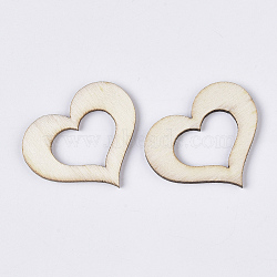 Laser Cut Wood Shapes, Unfinished Wooden Embellishments, Wooden Linking Rings, Heart, PapayaWhip, 16.5x19.5x2.5mm(WOOD-T011-58B)