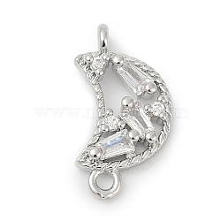 Brass Clear Cubic Zirconia Connector Charms, Moon Links, Platinum, 16.5x9x2.5mm, Hole: 1.4mm(KK-Z094-03P-01)