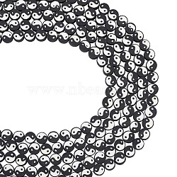 Craftdady Handmade Polymer Clay Beads Strand, DIY Accessories for Bracklet & Necklace Making, Flat Round with Taiji Pattern, Black, Hole: 1mm, about 40pcs/strand, 15.75''(40cm)(CLAY-CD0001-03A)