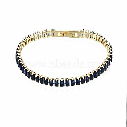 Cubic Zirconia Classic Tennis Bracelet, Real 18K Gold Plated Brass Cubic Zirconia Link Chain Bracelet for Women, Nickel Free, Marine Blue, 7-1/8 inch(18cm)(ZIRC-S067-073C-NF)