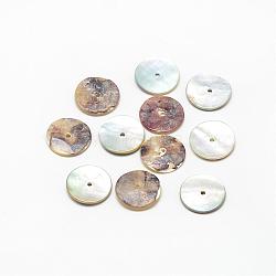 Natural Akoya Shell Bead Spacers, Mother of Pearl Shell Beads, Disc/Flat Round, Heishi Beads, Camel, 11~12x1~2mm, Hole: 1.5mm(SSHEL-R041-88)