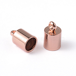 Ion Plating(IP) 304 Stainless Steel Cord End, End Caps, Column, Rose Gold, 10x6mm, Hole: 2mm, Inner Diameter: 5mm(X-STAS-O091-C-01RG)