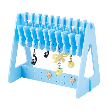 Elite 1 Set Opaque Acrylic Earring Display Stands, Clothes Hanger Shaped Earring Organizer Holder with 10Pcs Butterfly Hangers, Sky Blue, Finish Product: 15x8.3x12cm