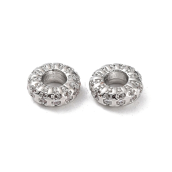 Rack Plating Brass Micro Pave Cubic Zirconia Beads, Cadmium Free & Lead Free, Long-Lasting Plated, Ring, Platinum, 6.5x3mm, Hole: 3mm