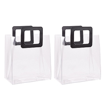 PVC Laser Transparent Bag, Tote Bag, with PU Leather Handles, for Gift or Present Packaging, Rectangle, Black, Finished Product: 32x25x15cm