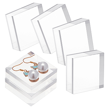 Square Transparent Acrylic Jewelry Display Pedestals, for Small Jewelry, Cosmetic Showing, Clear, 4x4x1.45~1.5cm
