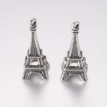 Alloy Pendant, Eiffel Tower, Antique Silver, 26x13x13mm, Hole: 1mm