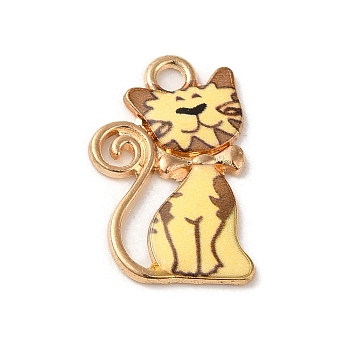 Alloy Enamel Pendants, Cadmium Free & Lead Free, Light Gold, Cat Charm, Gold, 21x14x1.5mm, Hole: 2mm