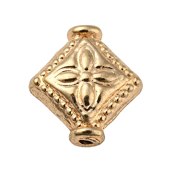 Alloy Beads, Lead Free & Cadmium Free, Rhombus with Flower, Light Gold, 10x9x4mm, Hole: 1mm, about 1136pcs/1000g