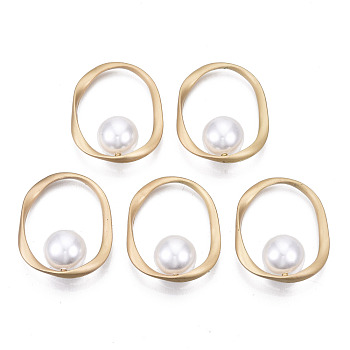 Alloy Pendants, with ABS Plastic Imitation Pearl, Cadmium Free & Nickel Free & Lead Free, Oval, Matte Gold Color, 32.5x26x12mm, Bead: 12mm