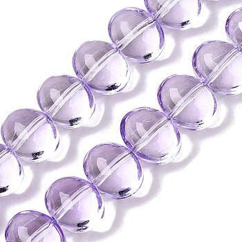 Transparent Electroplate Glass Beads Strands, Oval, Lilac, 14.5x11x10~10.5mm, Hole: 1.2mm, about 54~55pcs/strand, 24.17~24.41 inch(61.4~62cm)