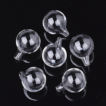 Handmade Blown Glass Globe Bottles, for Glass Vial Pendants Making, Clear, 38~39x30mm, Half Hole: 4~5mm