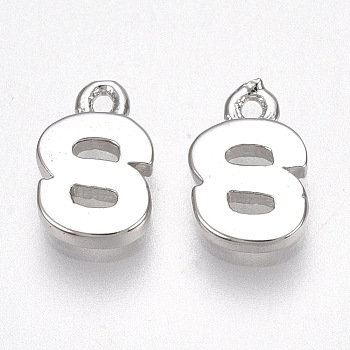 Brass Charms, Letter, Nickel Free, Real Platinum Plated, Letter.S, 8.5x5.5x1.5mm, Hole: 0.8mm