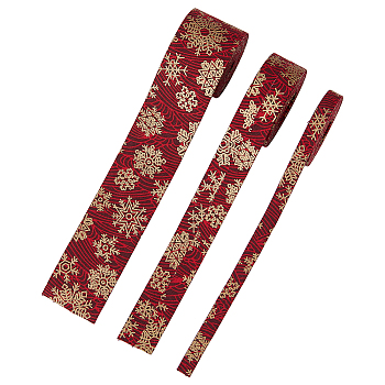6M 3 Styles Christmas Double Face Printed Polyester Ribbons, Garment Accessories, Hot Stamping Snowflake Pattern, Dark Red, 3/8~1-5/ inch(10~40mm), 2m/style