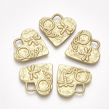 Alloy Pendants, Matte Style, Cadmium Free & Nickel Free & Lead Free, Heart with Dragonfly, Golden, 20x20x2mm, Hole: 4x3.5mm