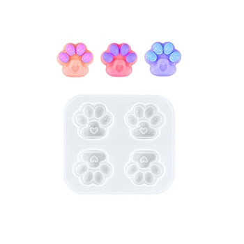 Cat Paw Print DIY Pendant Silicone Molds, for Keychain Making, Resin Casting Molds, For UV Resin, Epoxy Resin Jewelry Making, White, 51x55x12mm, Inner Diameter: 20x19mm