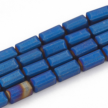 Electroplate Non-magnetic Synthetic Hematite Beads Strands, Matte Style, Cuboid, Blue Plated, 8x4x4mm, Hole: 1mm, about 50pcs/strand, 15.74 inch