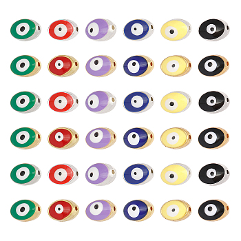 Double-Sided Enamel Alloy Beads, Enamelled Sequins, Lead Free & Cadmium Free, Oval with Evil Eye, Mixed Color, 10x7.5x6mm, Hole: 1.4mm, 12 colors, 10pcs/color, 120pcs