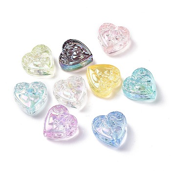 UV Plating Rainbow Iridescent Acrylic Beads, Heart, Mixed Color, 21x21x10mm, Hole: 3mm