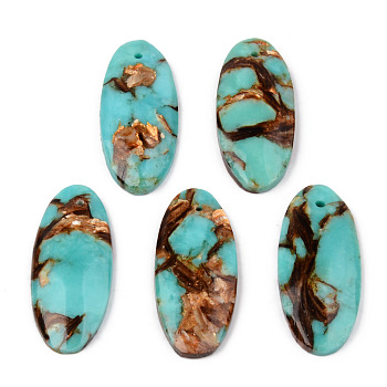 Assembled Natural Bronzite and Synthetic Turquoise Pendants, Oval, 34~35x15x4mm, Hole: 1.4mm