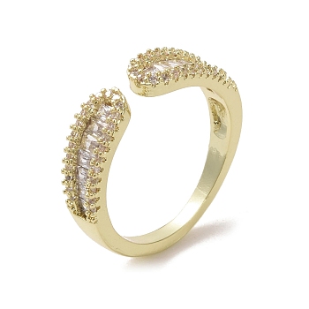 Brass Micro Pave Cubic Zirconia Open Cuff Ring, Real 16K Gold Plated, Inner Diameter: 17mm