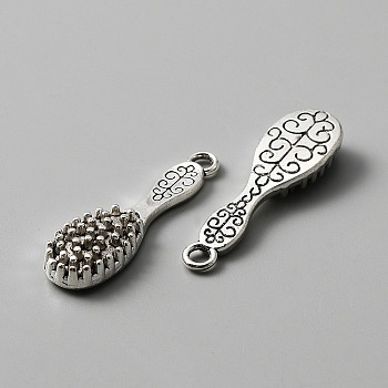 Tibetan Style Alloy Pendants, 3D Paddle Hair Brush Charms, Antique Silver, 33x10x5mm, Hole: 2.5mm