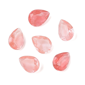 Cherry Quartz Glass Cabochons, Teardrop, Faceted, 8x6x3.5mm