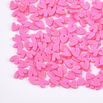 Handmade Polymer Clay Nail Art Decoration, Fashion Nail Care, No Hole, Heart, Hot Pink, 4~6x4~5x1~2mm