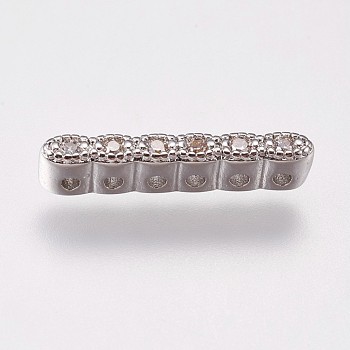 Brass Micro Pave Cubic Zirconia Spacer Bars, Clear, Platinum, 15.5x2.5x3mm, Hole: 1mm