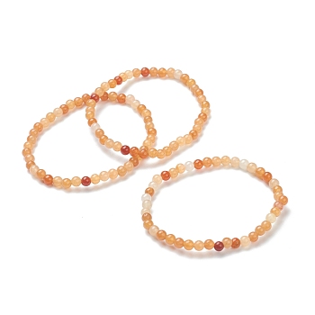 Natural Red Aventurine Beaded Stretch Bracelets, Round, Beads: 4~5mm, Inner Diameter: 2-1/4 inch(5.65cm)