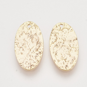 Brass Pendants, Nickel Free, Oval, Real 18K Gold Plated, Bumpy, 19x10.5x1.5mm, Hole: 1mm