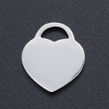 304 Stainless Steel Pendants, Heart, Stamping Blank Tag, Stainless Steel Color, 19x16x1mm, Hole: 7x4mm