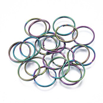 Rainbow Color 304 Stainless Steel Linking Key Rings, Keychain Clasp Findings, Cadmium Free & Nickel Free & Lead Free, Ring, 14x1mm, Inner Diameter: 12.5mm