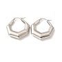 304 Stainless Steel Chunky Polygon Hoop Earrings for Women, Stainless Steel Color, 34x36x7mm, Pin: 0.8mm